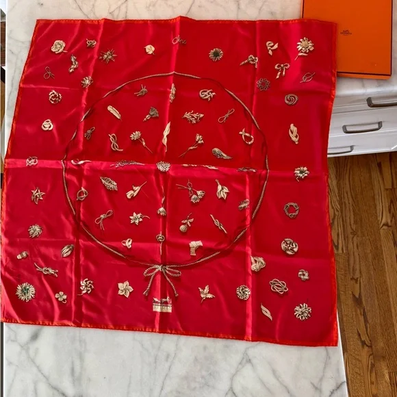 Hermes Red Silk Scarf